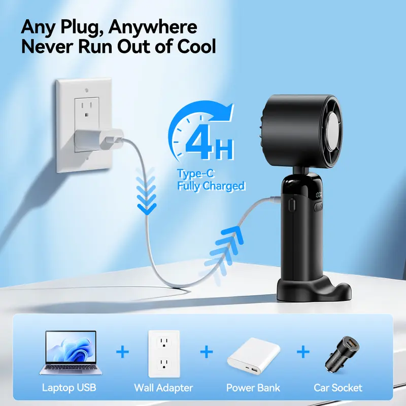 KIMMOO 4-in-1 Handheld Turbo Fan - Adjustable, Rechargeable Wind Cooling Mini Portable Fan with 199 Speed Settings, 21000 RPM High Speed, Digital Display, 120° Rotatable, 12H Long-Lasting USB Charge for Travel, Office Desk Use, Adjustable Turbo Fan summer