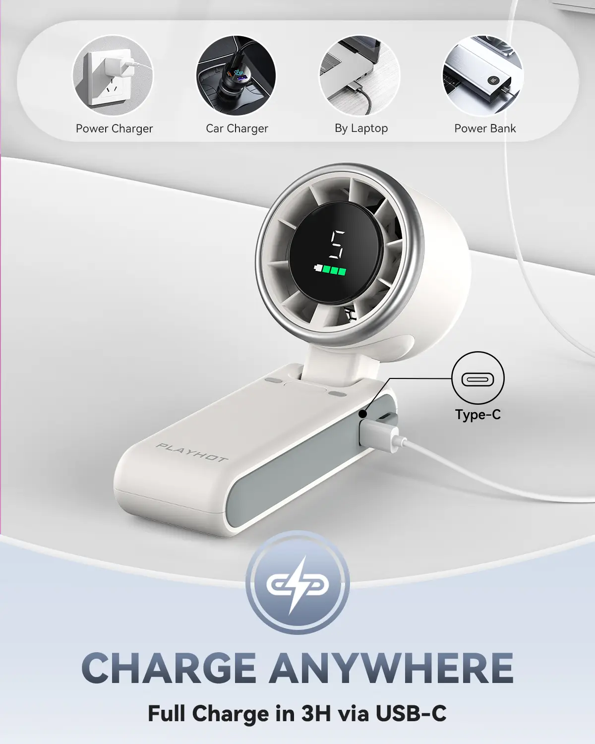 PLAYHOT N607 Portable Handheld Turbo Fan - 5 Speed, 4000mAh