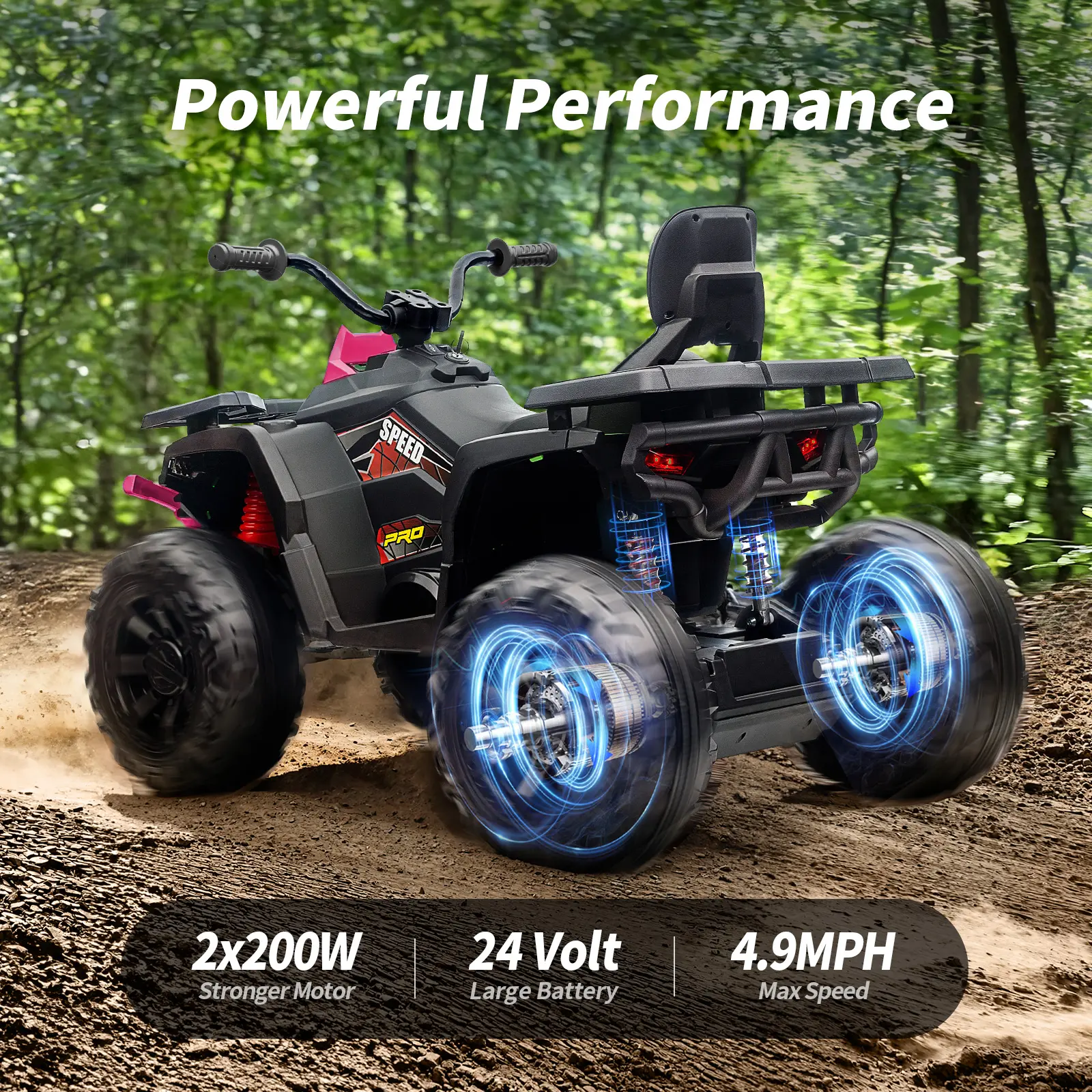 Hikiddo Kids ATV 4-Wheeler - 2 Seater Bluetooth Ride-On