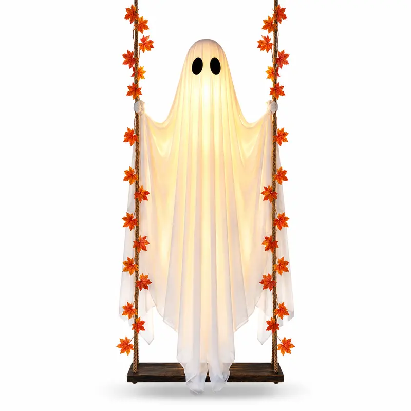 LED Light-Up Swinging Ghost Halloween Decor
