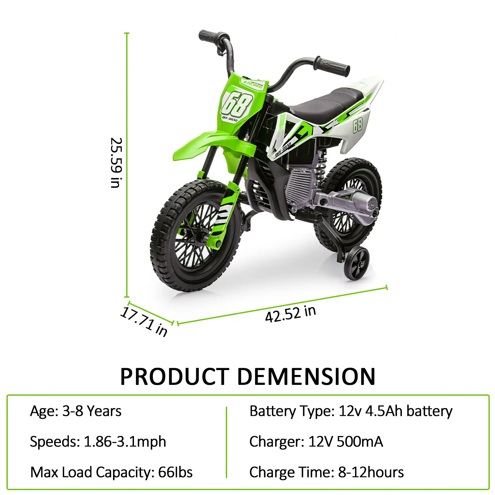 Garvee 6V Kids Electric Motorcycle Ride-On with Training Wheels