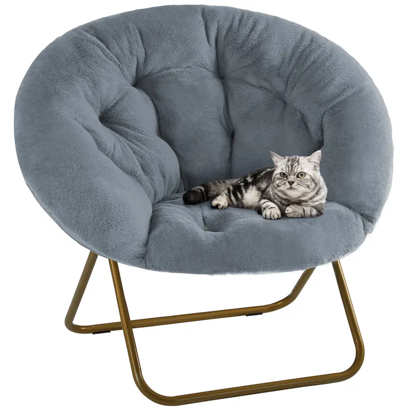 Cozy Faux Fur Saucer Chair - Modern Folding Lounge Furniture