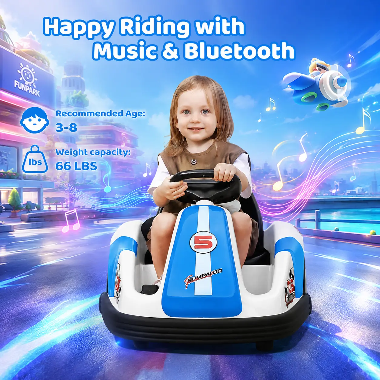 12V Kids Bumper Car with Remote, Big Wheels & LED Lights