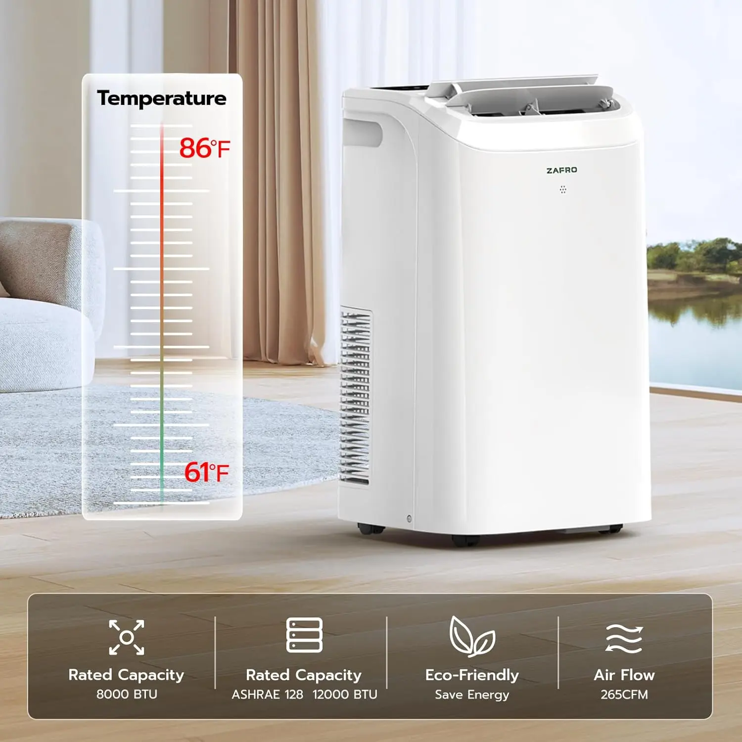 ZAFRO Portable Air Conditioner WiFi 44dB Ultra-Quiet