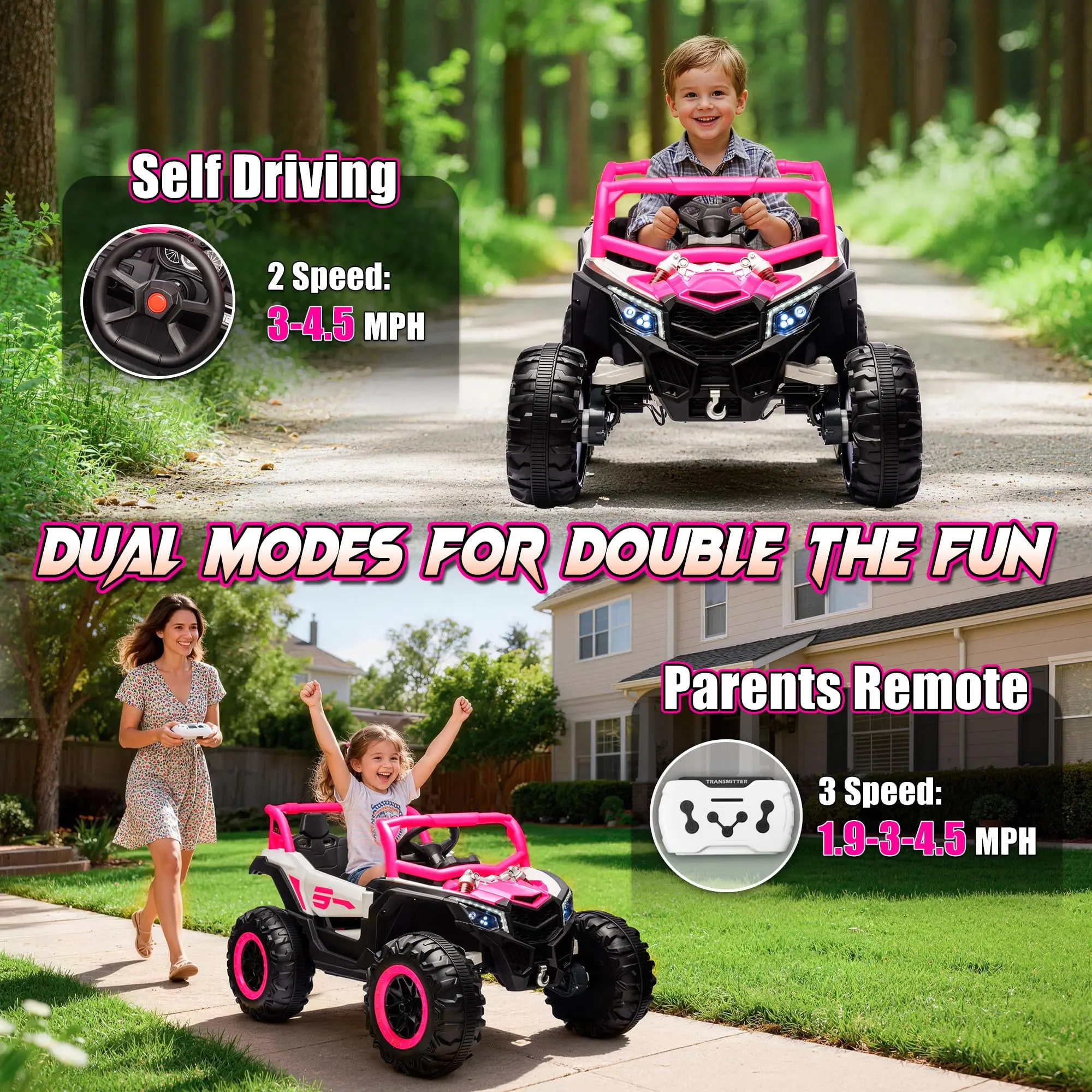 Joyracer 24V 4WD Ride-On UTV for Kids with Remote, Bluetooth, Lights