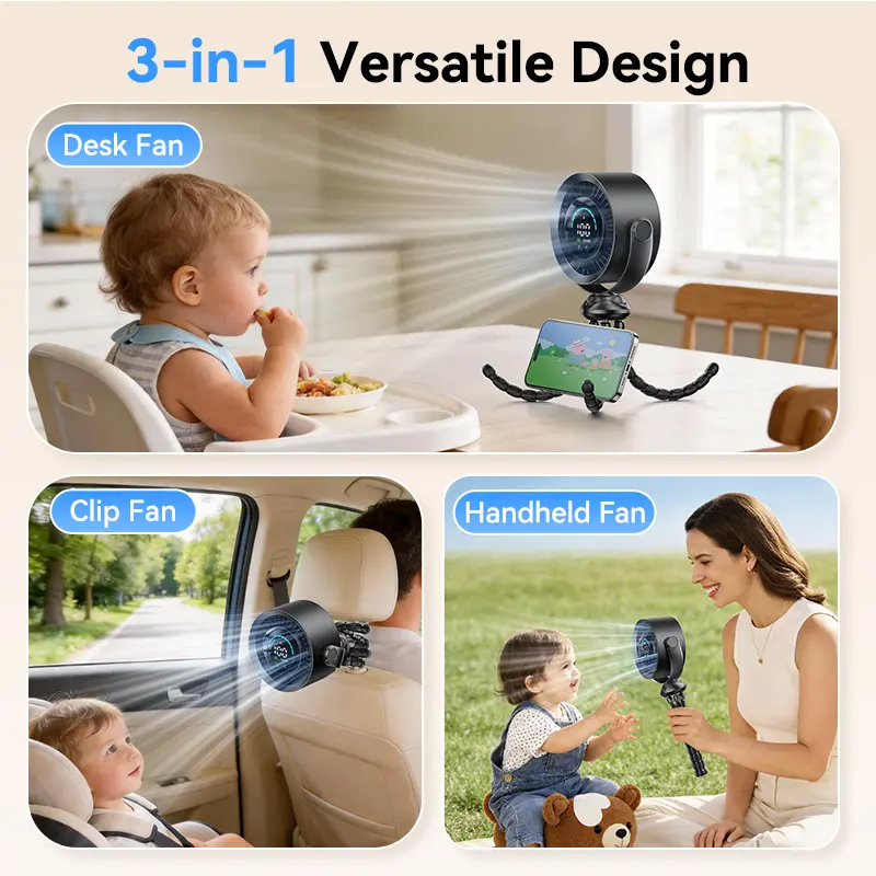 KIMMOO Portable Stroller Fan 3-in-1 Rechargeable with 100 Speeds