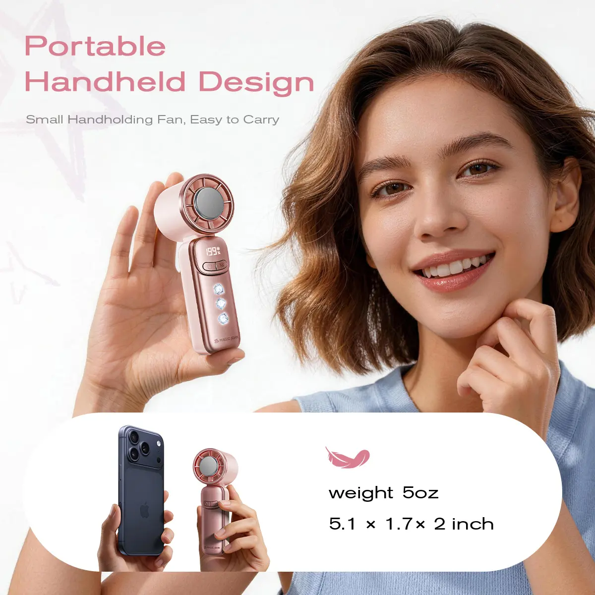 MAGIC JOHN Mini Handheld Cooling Fan – 199-Speed Portable Summer Fan