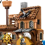 Mesiondy Pirate Island Pier Building Set 🏴‍☠️ – 573 PCS, 21.6" Long Pirate Dock & Boat Toy 🚢, Compatible with Major Brick Brands 🧩