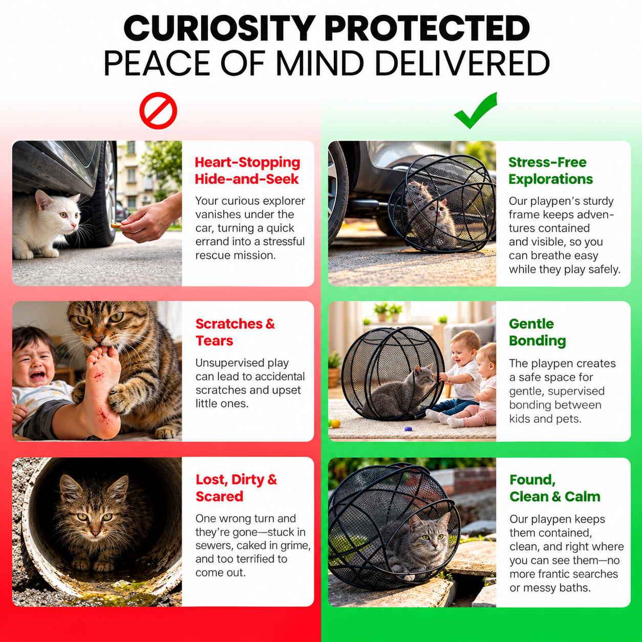 Portable Pet Playpen, Pop-Up Outdoor Cat Enclosure with Breathable Mesh, Secure Zipper & Foldable Design for Cats and Small Pets
