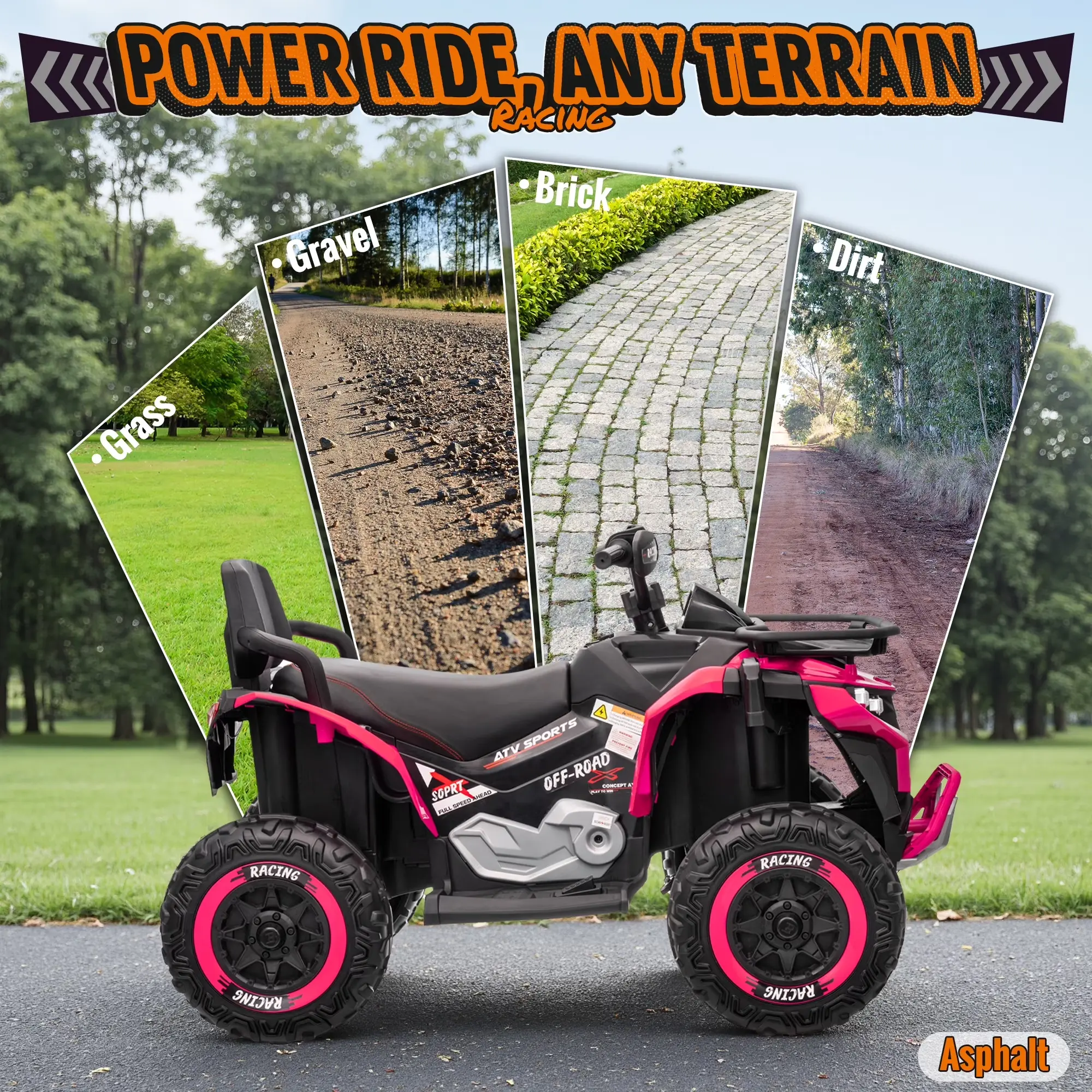 JOYRACER 24V Ride on ATV for Kids with Leather Seat & Bluetooth