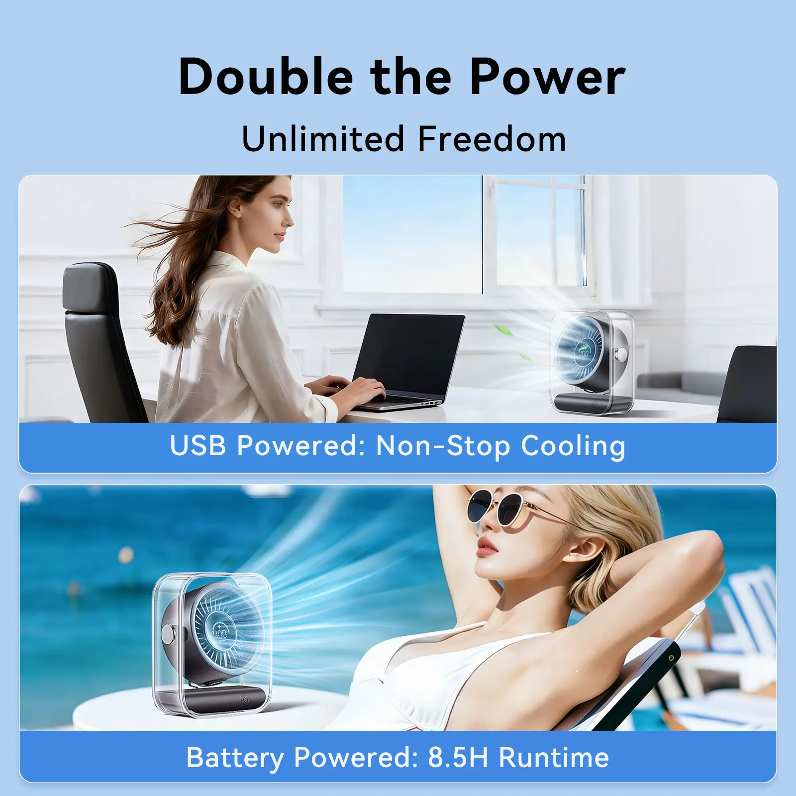 KIMMOO Rechargeable USB Desk Fan with 100 Speeds and Remote Control