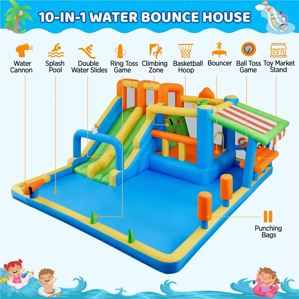 Yaheetech 8-in-1 Inflatable Bounce House with Splash Pool and Slide