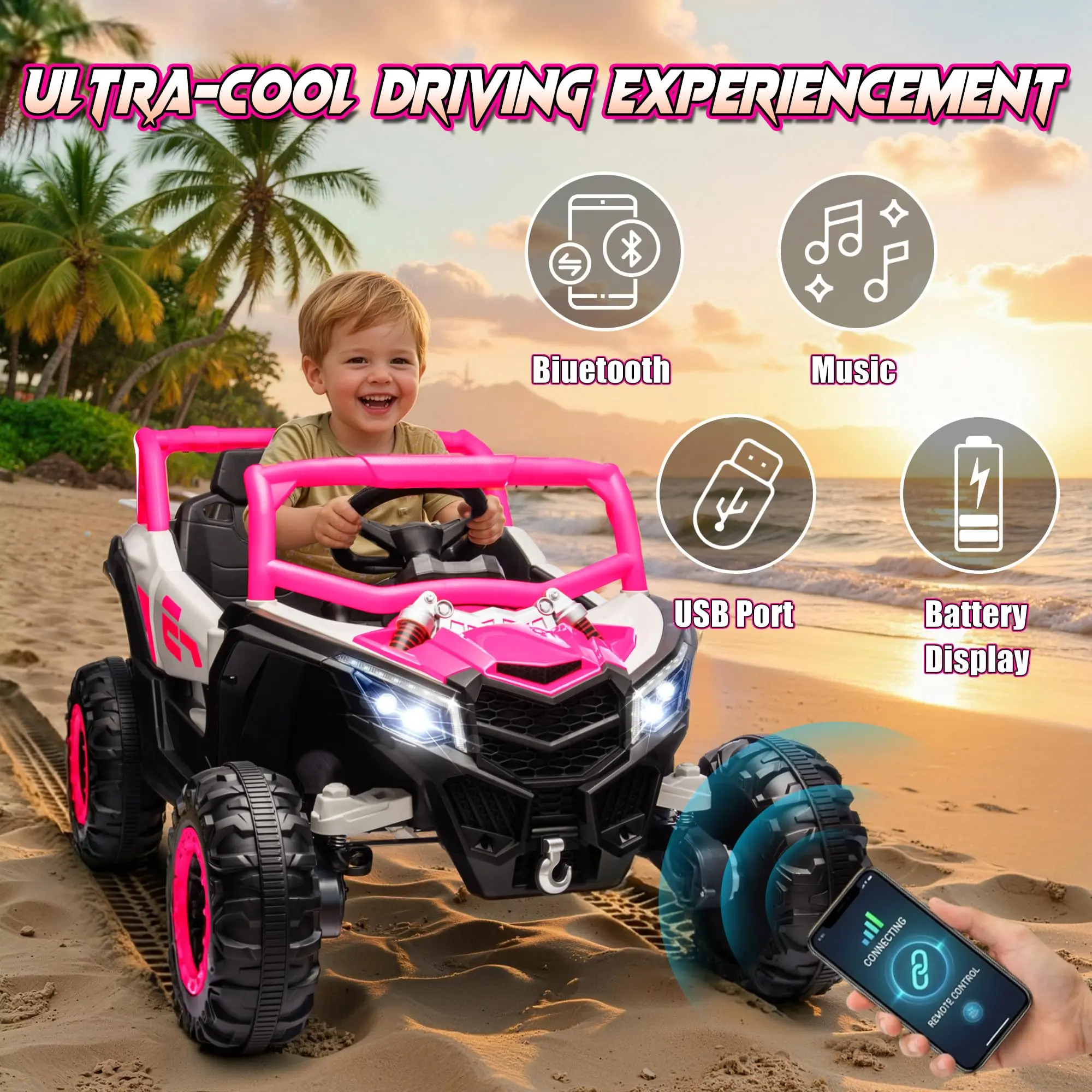 Joyracer 24V 4WD Ride-On UTV for Kids with Remote, Bluetooth, Lights
