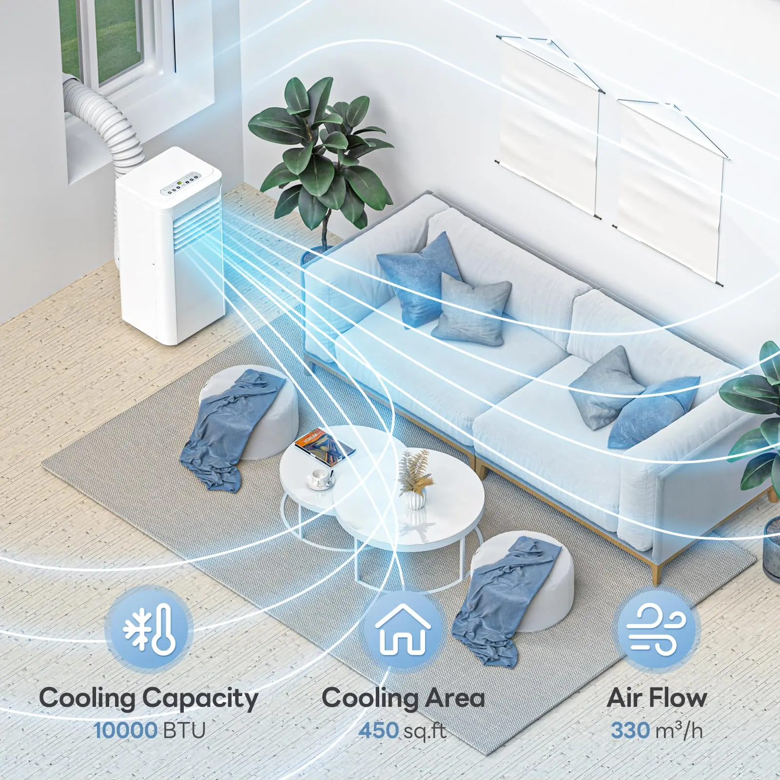 ZAFRO 4-in-1 Portable Air Conditioner for Room Up to 450 Sq.Ft