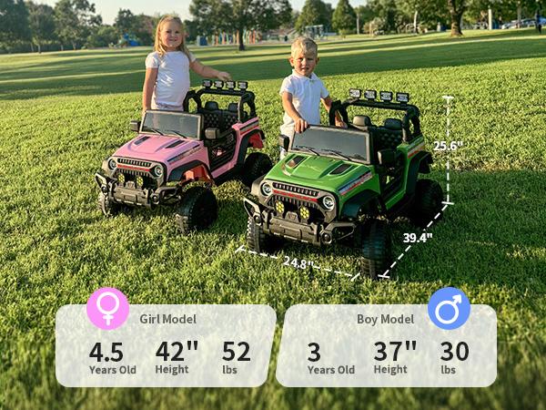 Kids Ride on Truck Car 12/24V Electric Jeep with Remote Control & Lights for Boys Girls