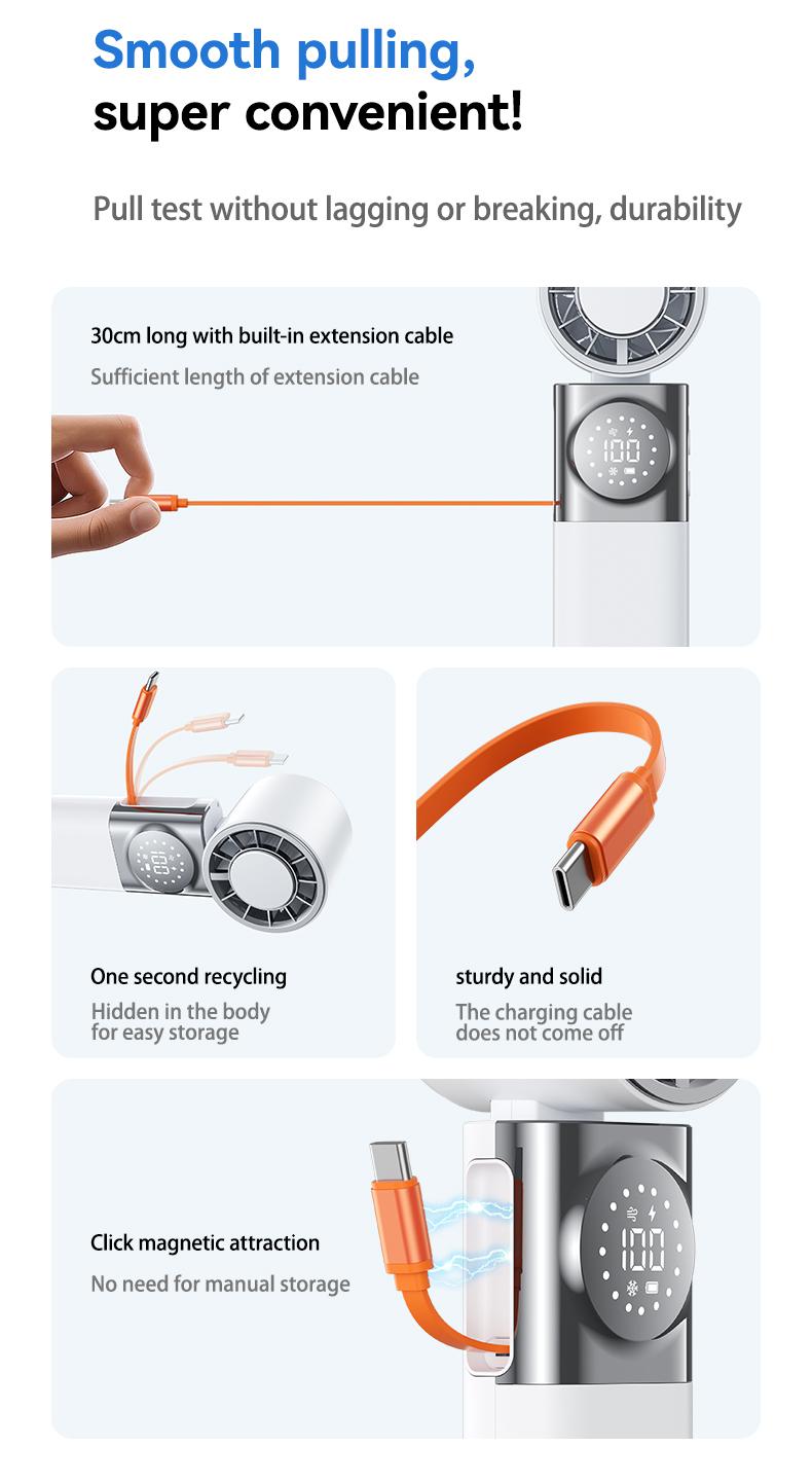 SWEETFULL 7-in-1 Portable Cooling Fan with Emergency Phone Charger Power Bank,Summer Fan(Type-c), Ion Cooling Technology, 100 Speed Turbo Fan with LCD Display, Rechargeable Handheld Fan with Neck Strap for Outdoor Camping Travel Sports