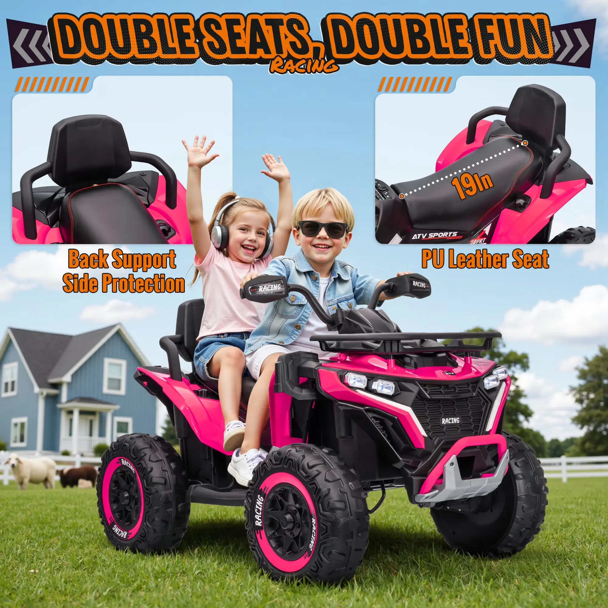 JOYRACER 24V Ride on ATV for Kids with Leather Seat & Bluetooth