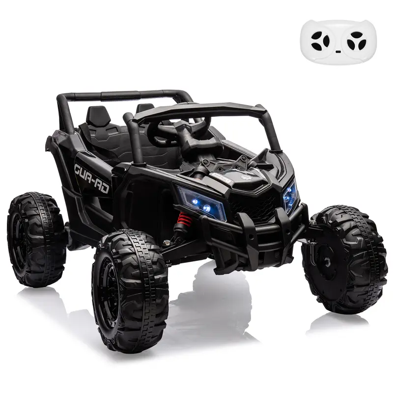 Kids' 24V Remote Control Ride-On UTV Car - Black, 200W Motors, LED Lights, USB Music, Spring Suspension, Metal Frame, Steering Wheel, EVA, 66 lbs, ASTM F963 Certified, Supports Children Development