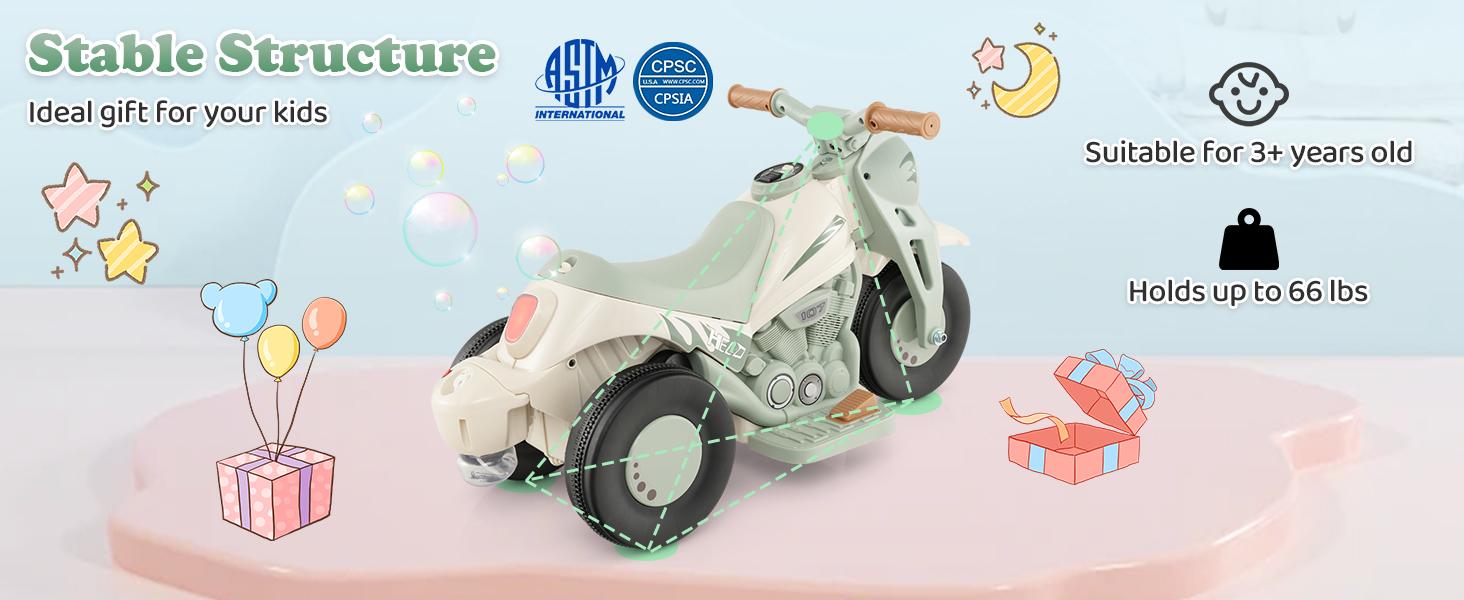 Costzon 6V Battery-Powered 3-Wheel Electric Bubble Trike - Toddler Motorcycle, Ride-On Bike, Tricycle for Toddlers with Bubble Maker, Music, LED Headlight, Forward-Backward Function, Outdoor Toy Gift
