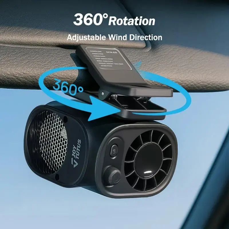 Joytutus USB Car Clip-On Fan with 360° Rotation & Stepless Speed