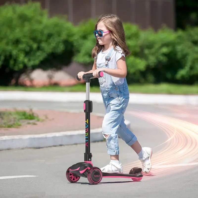 Kids Scooter for Ages 3-12 with Multi-Gear Handlebar Adjustment, Light Up Wheels, Lean-To-Steer Design & Widen Anti-Slip Deck