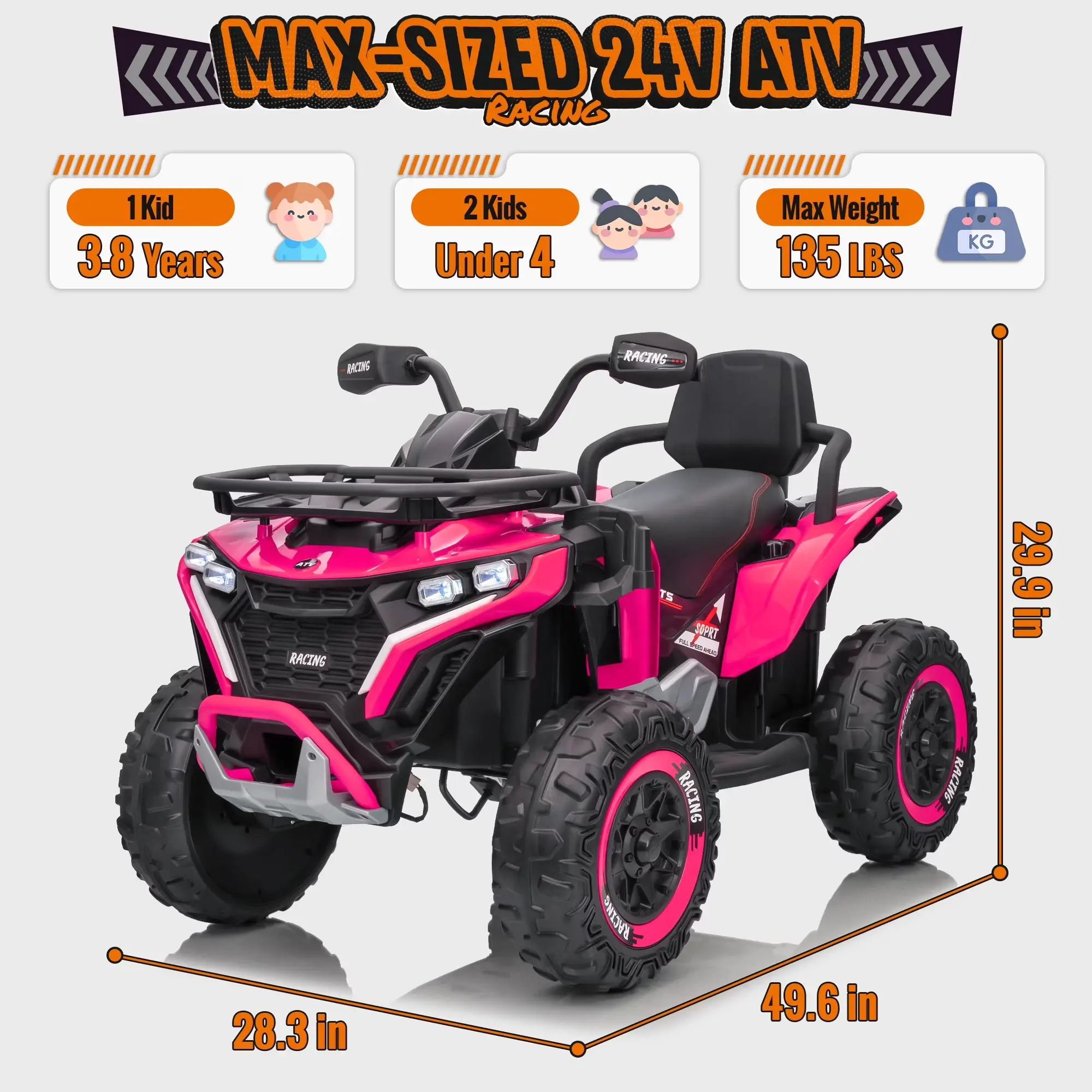 JOYRACER 24V Ride on ATV for Kids with Leather Seat & Bluetooth