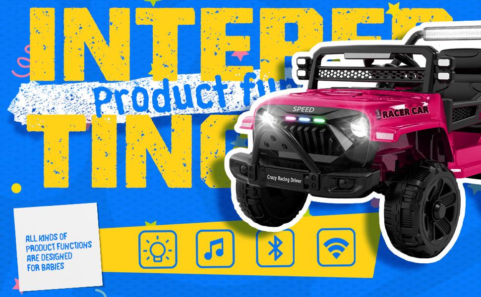12V Kids Ride On Electric Truck Car W/Parents Control,2WD,Four-wheel suspension,Early education function,Adjustable volume,USB,MP3,Bluetooth,Microphone jack,Power display,LED lights For kids aged 1-4. summerwins, Kids Outdoor Play, Toddler Gifts