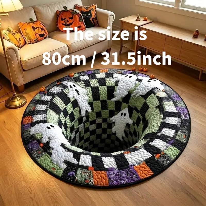 Halloween 3D Skeleton Vortex Quilted Illusion Round Rug , Soft Non-Slip Cool Rugs, Living Room Decor, Funky Unique Home Decor, Room Accessory for Indoor Entry & Bathroom, Spooky Depth Pattern