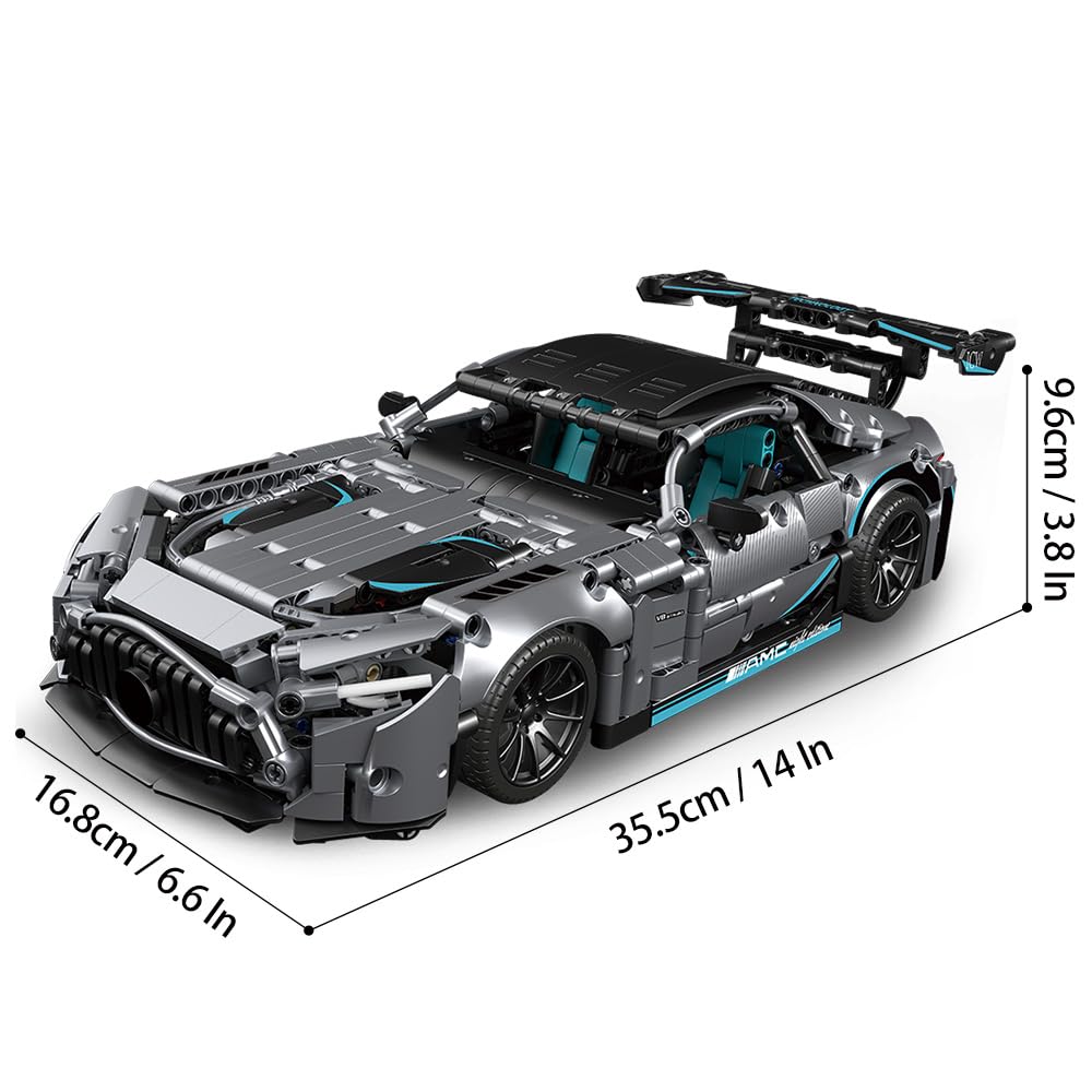 Mesiondy Silver Arrow GT Black Series Building Kit – 1466 PCS Premium Brick System | 1:14 Scale German Supercar | AMG Racing Livery
