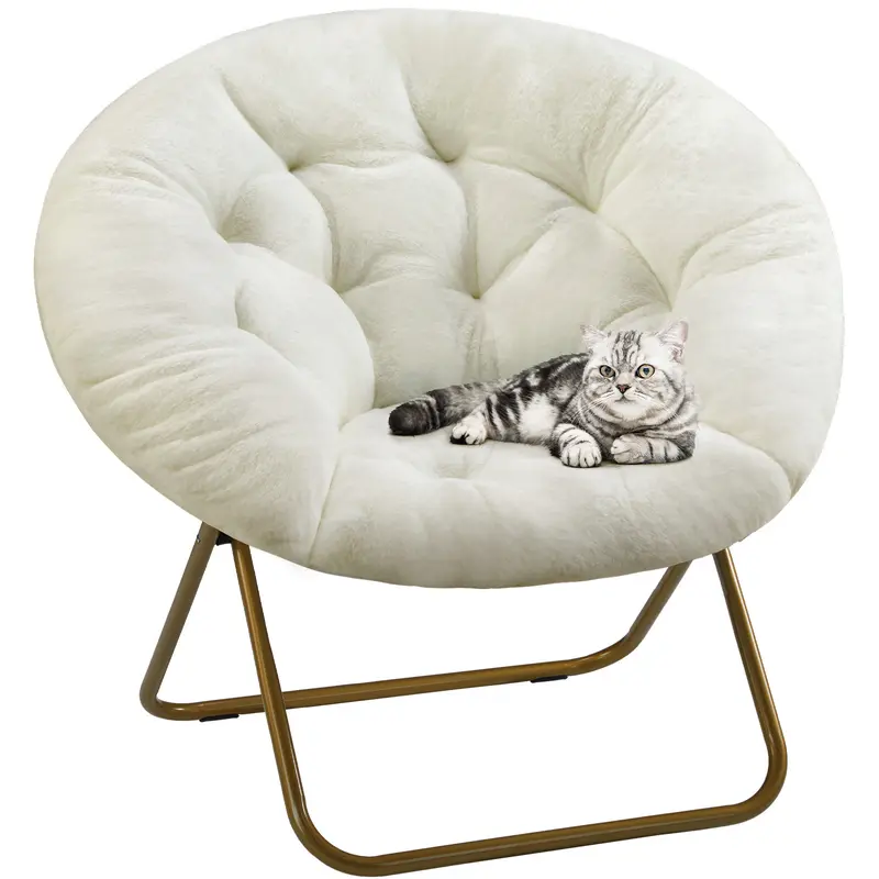Cozy Faux Fur Saucer Chair - Modern Folding Lounge Furniture