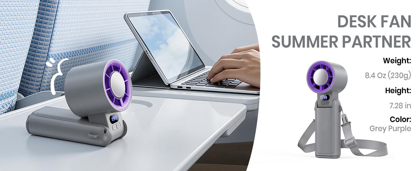 Benazcap Portable Handheld Turbo Fan 21,000 RPM High-Speed Cooling 12hr Battery Life 199 Speed Settings 120° Swivel Digital Display for Outdoor,Travel,Working,Vacation Essentials,SummerVibes