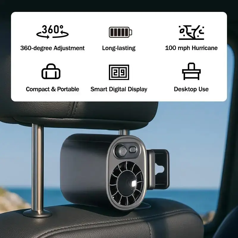 Joytutus USB Car Clip-On Fan with 360° Rotation & Stepless Speed