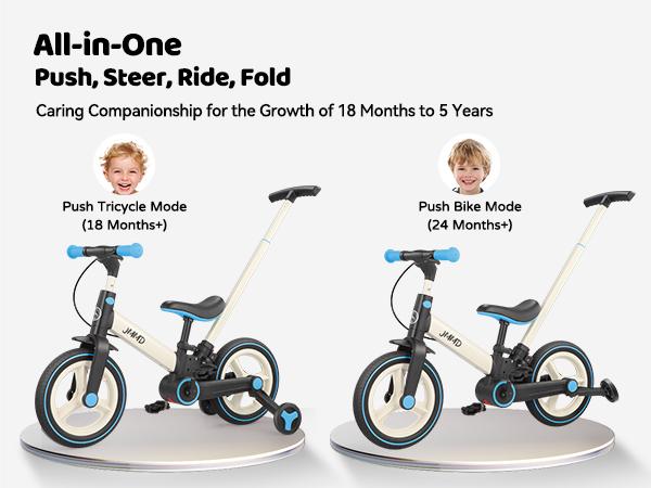 JMMD Durable 6-in-1 Multi-Functional Toddler 3-Wheel Balance Bike for 18-60M Unisex Babies, Kids Outdoor Play Toy with Training Wheels, Pedals, Push Handle, Brakes, Kickstand, Child Powered Pedal-Powered Bike, Christmas & First Birthday Gift, Child Powere JMMD Durable 6-in-1 Multi-Functional Toddler 3-Wheel Balance Bike for 18-60M Unisex Babies, Kids Outdoor Play Toy with Training Wheels, Pedals, Push Handle, Brakes, Kickstand, Child Powered Pedal-Powered Bike, Christmas & First Birthday Gift, Child Powere
