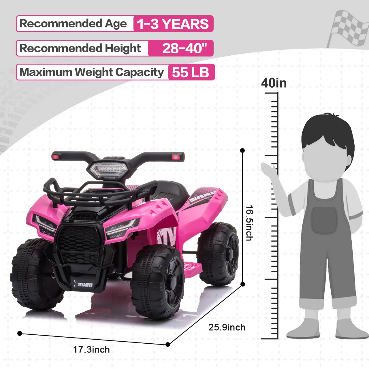 Bobike 6V Electric Kids ATV Quad Pink with Headlights