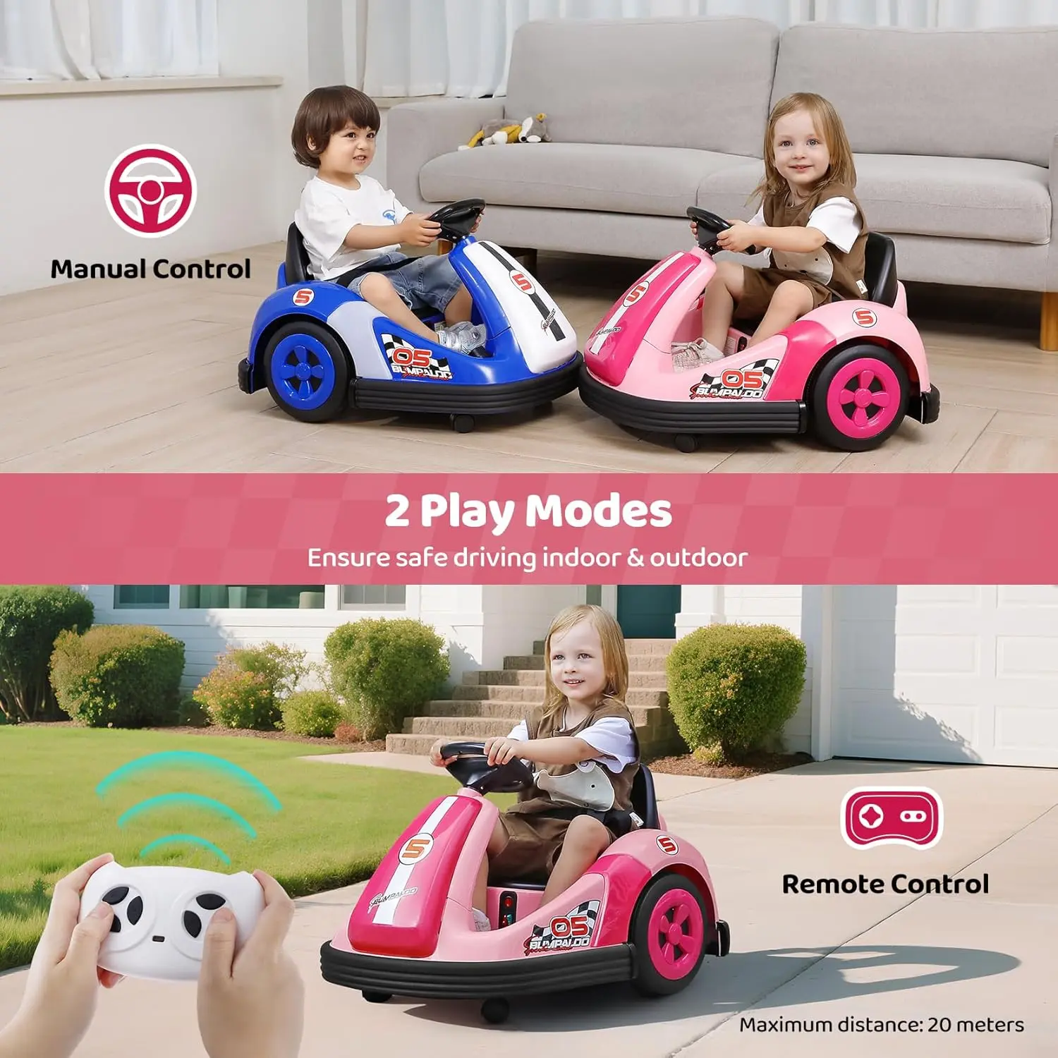 12V Kids Bumper Car with Remote, Big Wheels & LED Lights