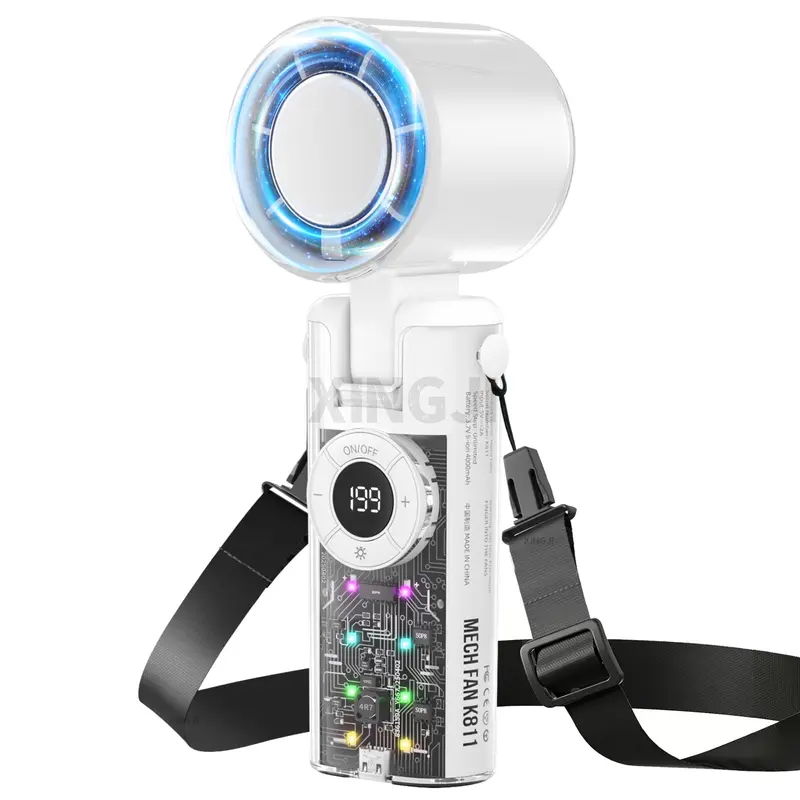 Portable Handheld Turbo Fan, Rechargeable Camping Fan, 199-Gear Wind Speed, Battery Operated USB-C Rechargeable, Up to 12 Working Hours, 3-in-1 Hand Cooling Fan with Multi-Color LED Light, Fan for Outdoor Activities, Travel, Beach