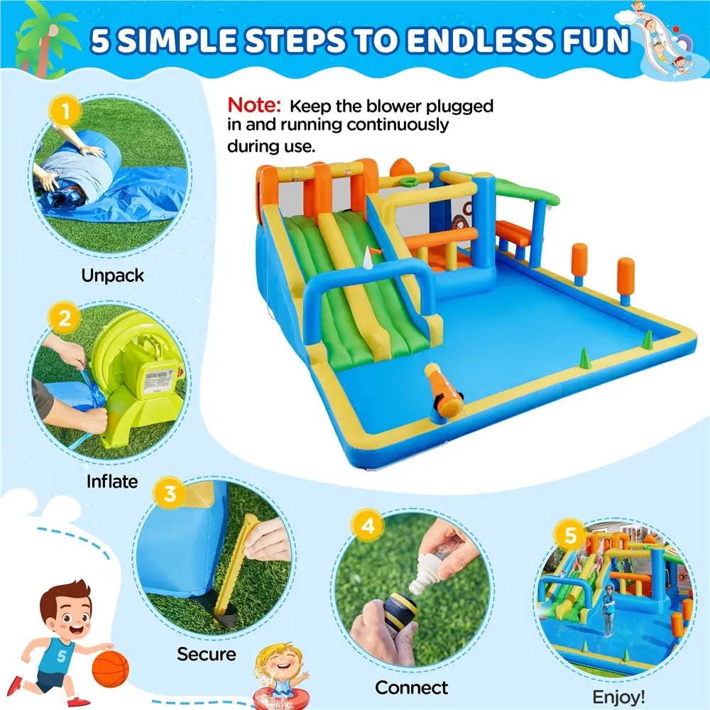 Yaheetech 8-in-1 Inflatable Bounce House with Splash Pool and Slide