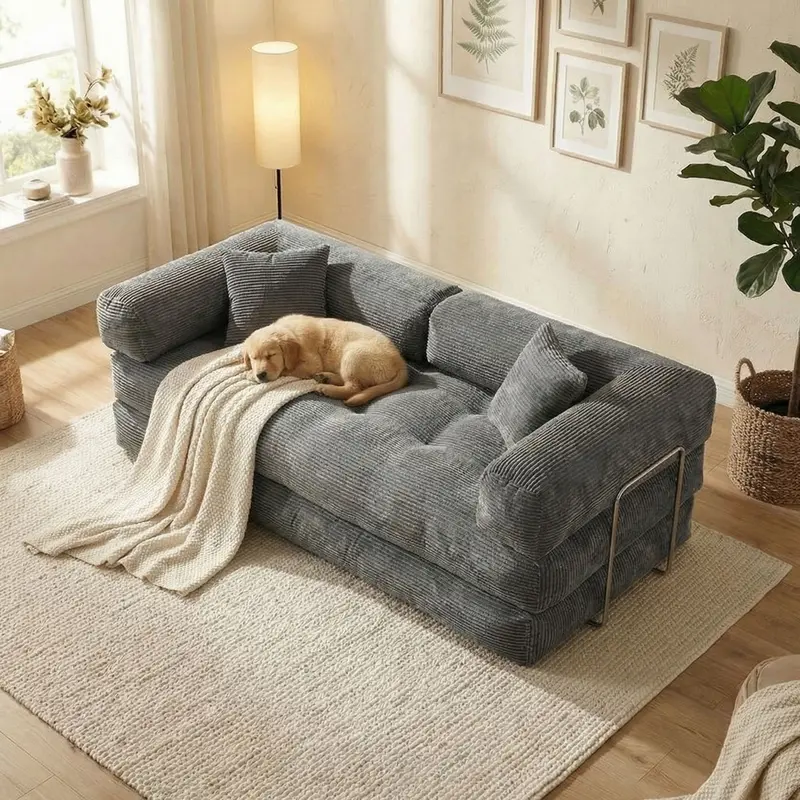 80''foldable boneless indoor sofa - Unassembled leisure furniture with a soft and stress-relieving design, suitable for outdoor and bedroom use.