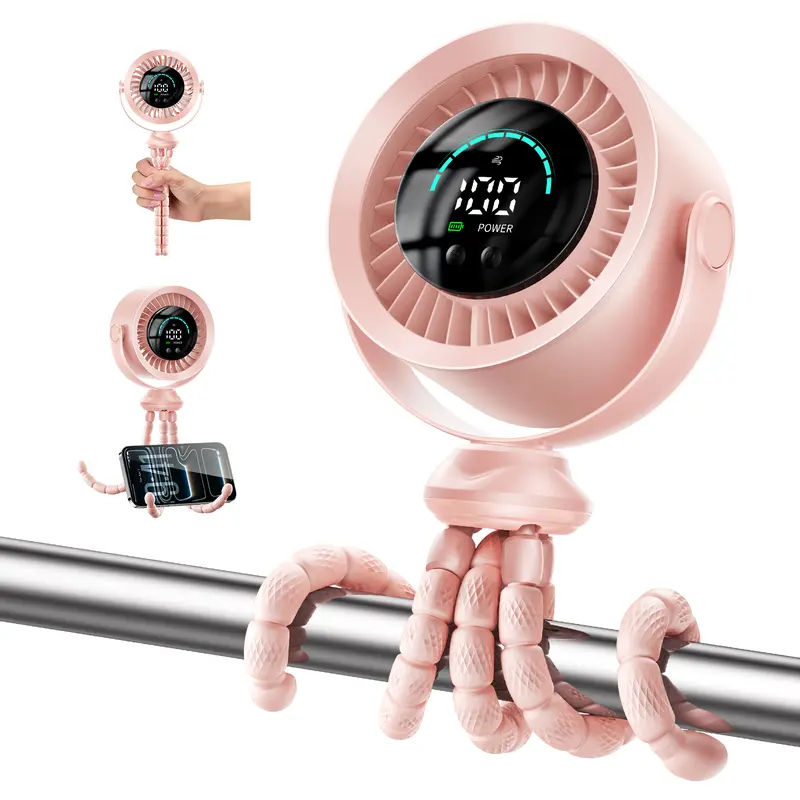 KIMMOO Portable Stroller Fan 3-in-1 Rechargeable with 100 Speeds
