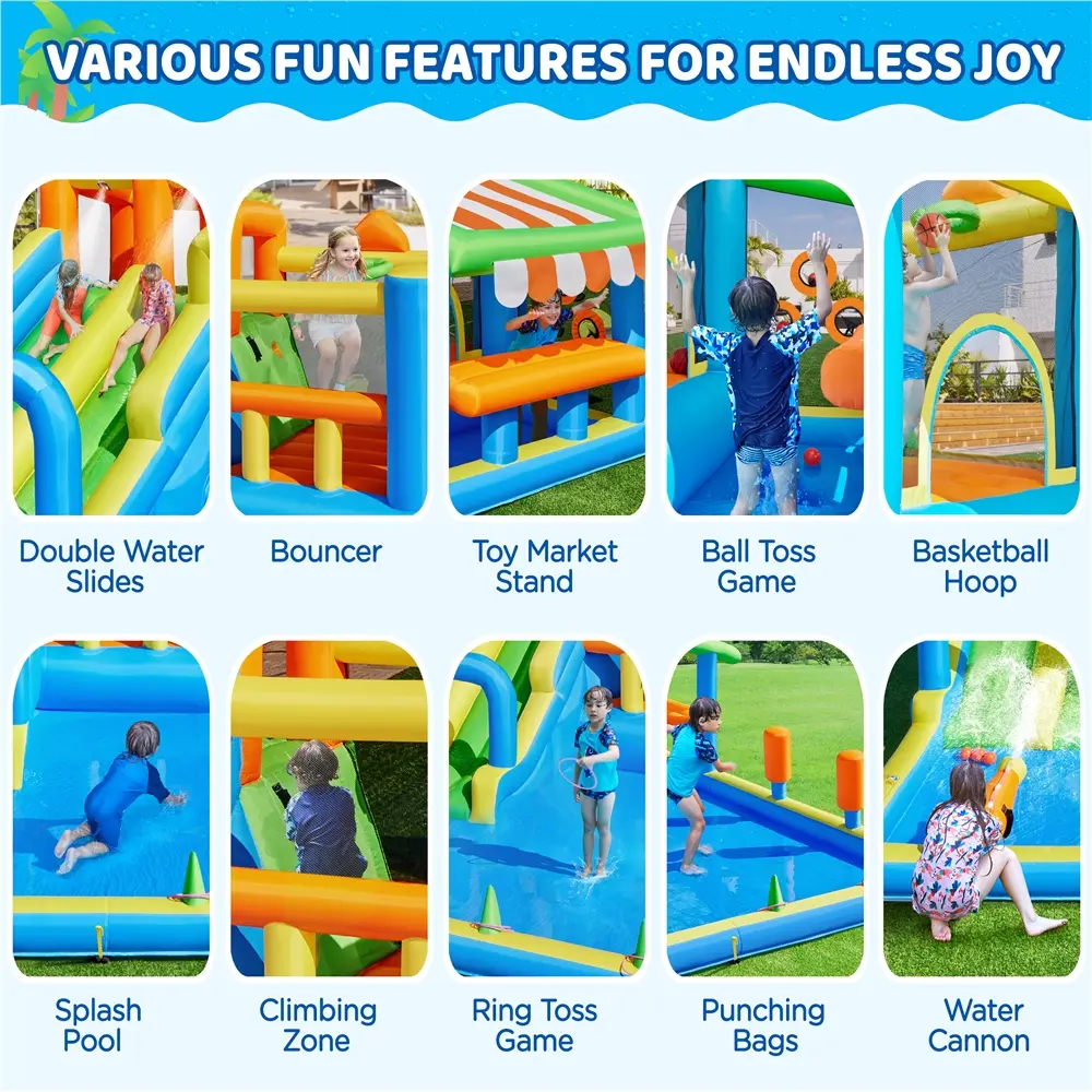Yaheetech 8-in-1 Inflatable Bounce House with Splash Pool and Slide