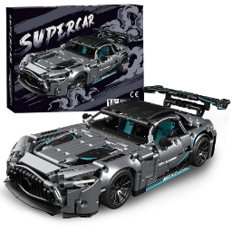 Mesiondy Silver Arrow GT Black Series Building Kit – 1466 PCS Premium Brick System | 1:14 Scale German Supercar | AMG Racing Livery
