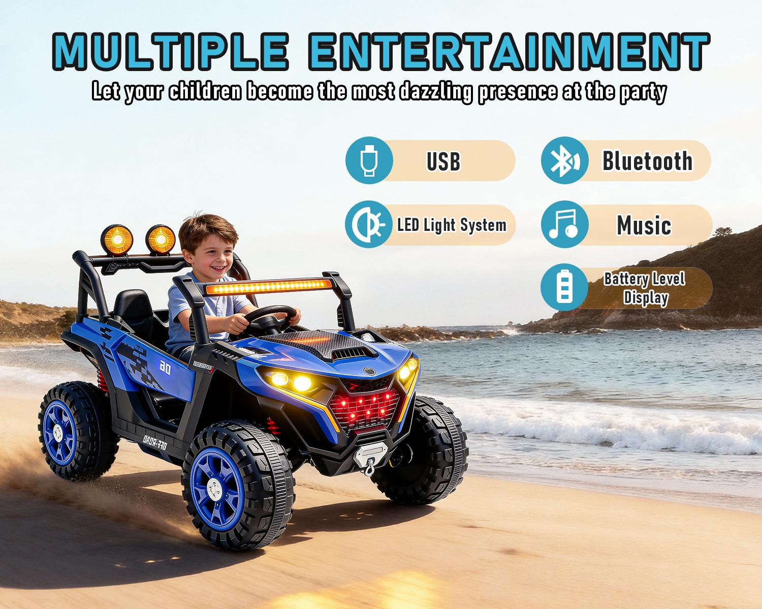 24V Kids Ride On UTV Car with Parent Remote Control,4x380W Motor,  4-Wheel Suspension, LED Headlights, Bluetooth Music, USB & Power Display,Electric Kids Car for Ages 3+ .Perfect    birthday  Gift for Boys & Girls!, Playdate, Emergency Stop