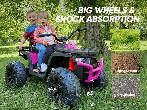 Hikiddo Kids ATV 4-Wheeler, Ride on Toys for Big Kids with 2 Seater Bluetooth Light