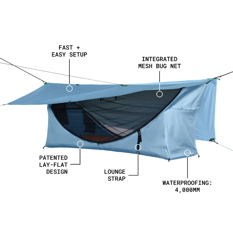 Camping Hammock Tent, Lay Flat Sleeping System with Bug Net & Rainfly, Spacious Portable Outdoor Shelter for Backpacking Hiking Camping