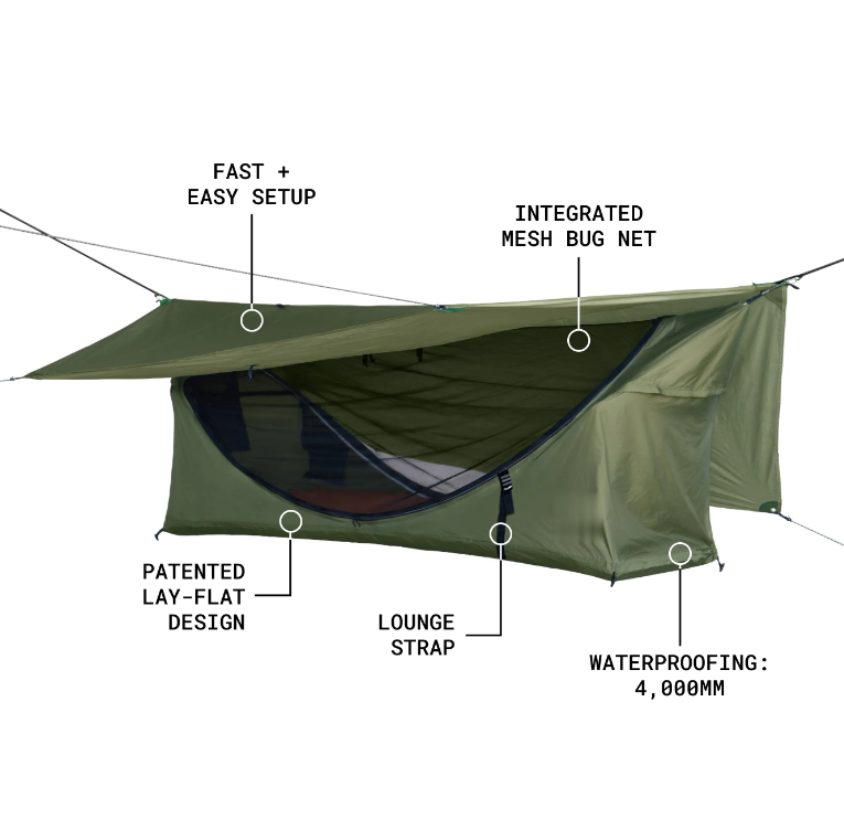 Camping Hammock Tent, Lay Flat Sleeping System with Bug Net & Rainfly, Spacious Portable Outdoor Shelter for Backpacking Hiking Camping