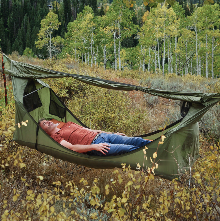 Camping Hammock Tent, Lay Flat Sleeping System with Bug Net & Rainfly, Spacious Portable Outdoor Shelter for Backpacking Hiking Camping