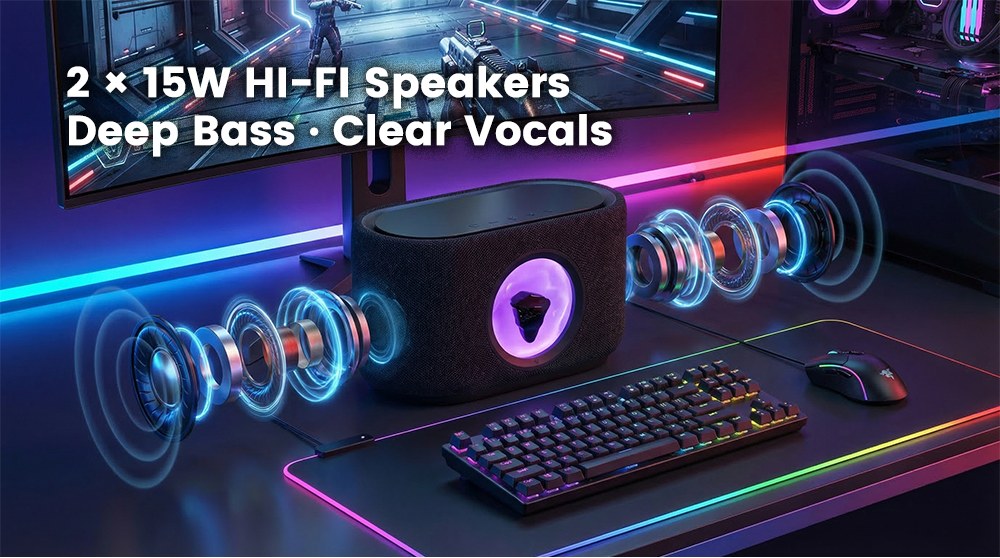 SoundFlux V2 Ferrofluid Bluetooth Speaker, 30W Hi-Fi Wireless Speaker with Music Visualizer, Dynamic RGB Lighting & 15W Wireless Charging for Desk Setup