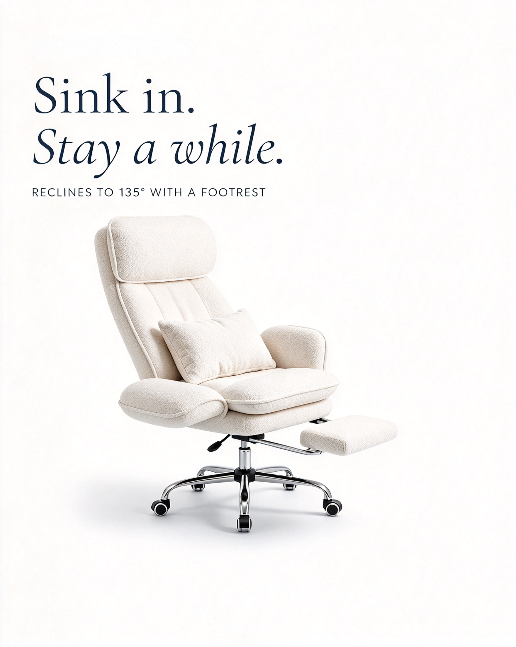 Ergonomic Reclining Office Chair – Plush Lounge Seat with Footrest, Adjustable Support for Home & Office