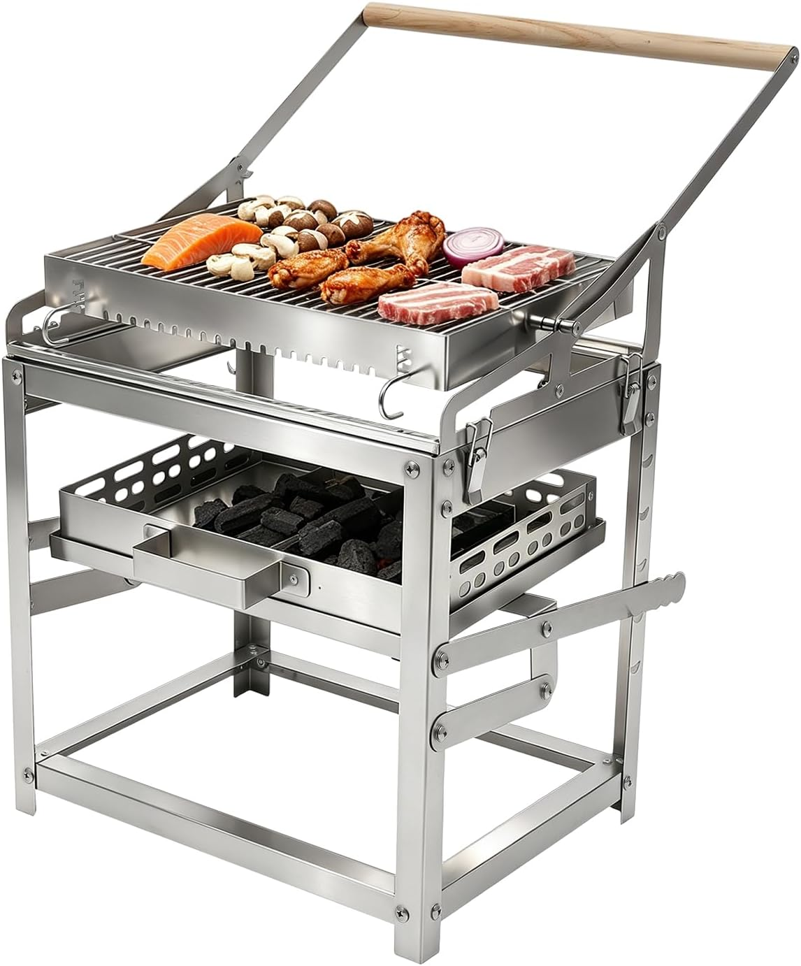 Flip Charcoal Grill, 360° Rotatable Multi Function Outdoor BBQ Grill