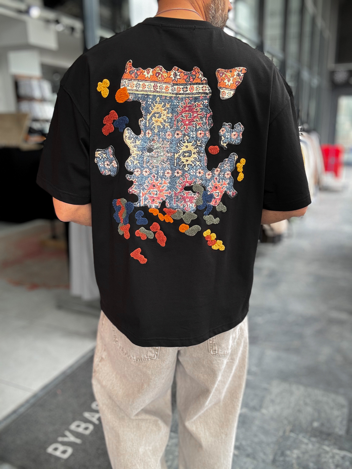 Authentic black oversized embroidered T-shirt